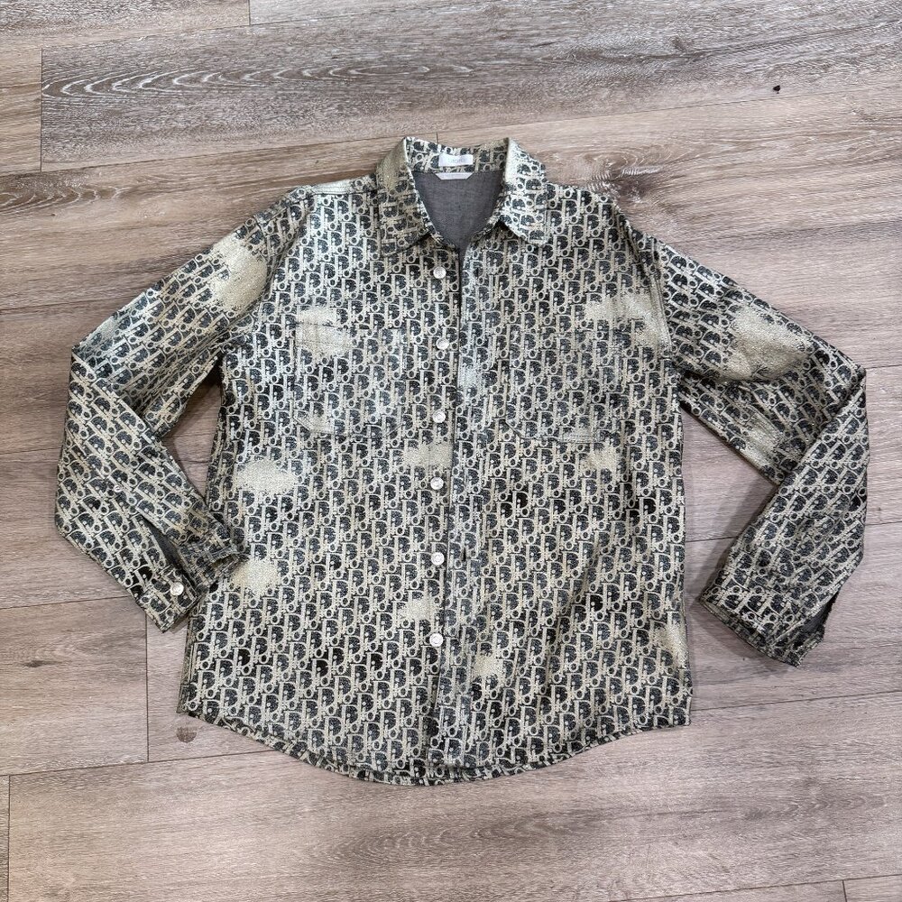 Dior Oblique Denim Overshirt / Jacket Gray Silver/Gold Tone Cotton